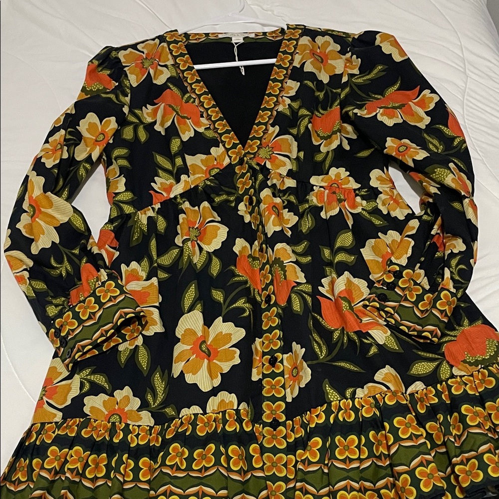 Chelsea & Violet Floral V-Neck Dress with Orange and Yellow Accents